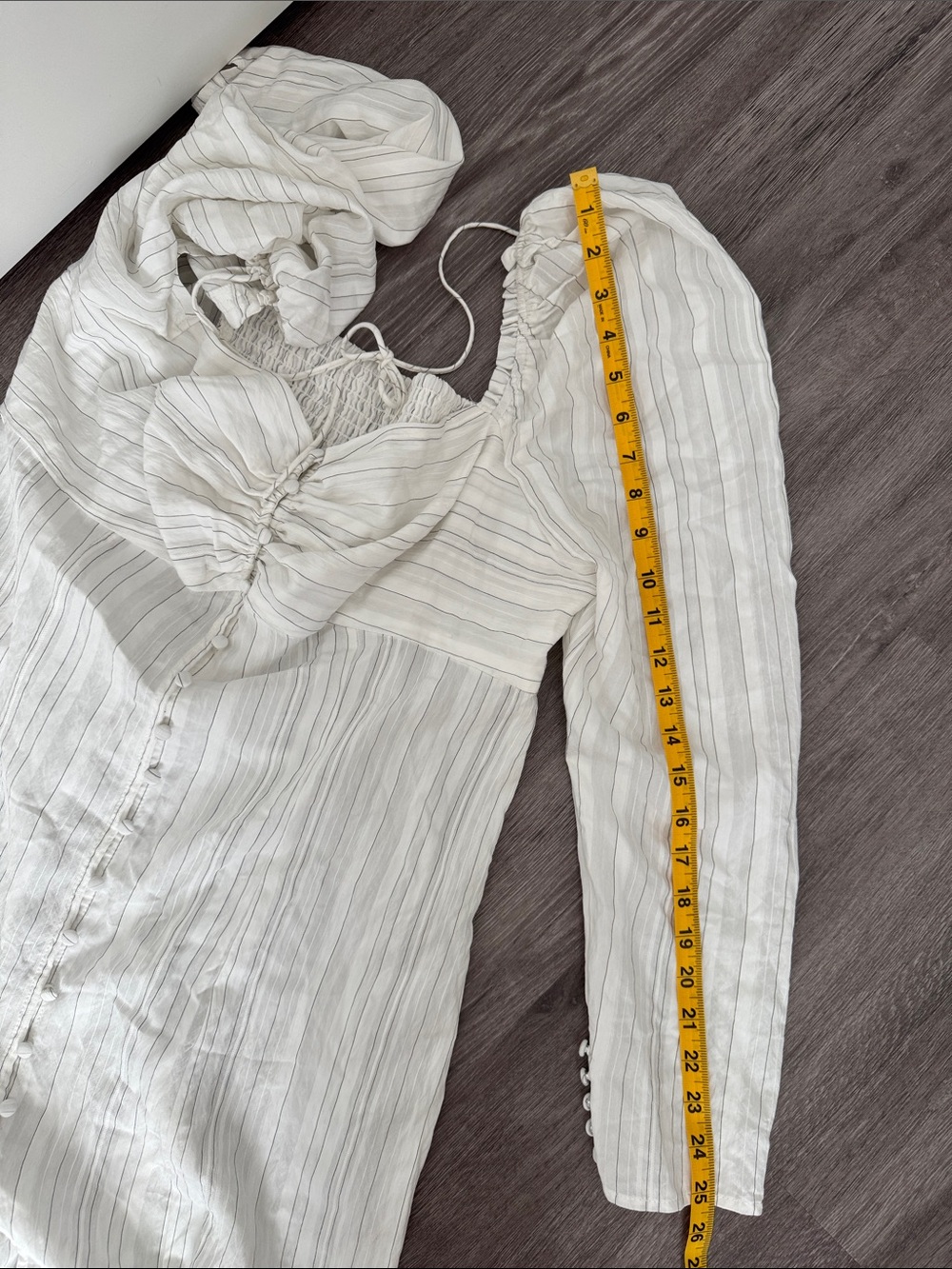 NWT Free People Luna White Pinstripe Button-Front Maxi Top with Puff Shoulders - Picture 13 of 14